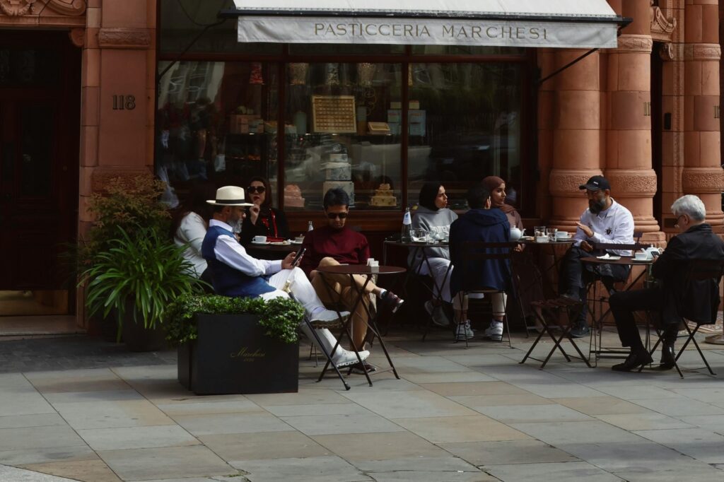 People dining outside the restaurant